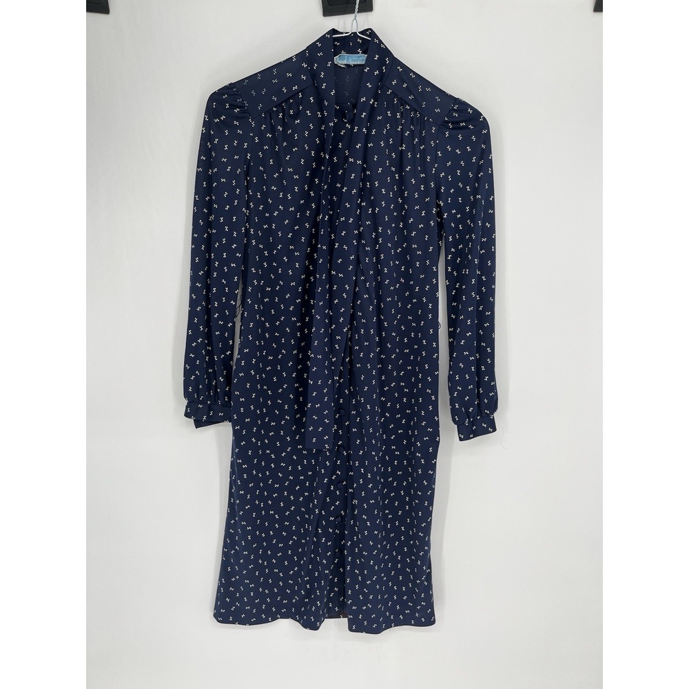 Vintage Cola's Closet Dress Abstract Print Navy White Bow No size Petite No Belt
